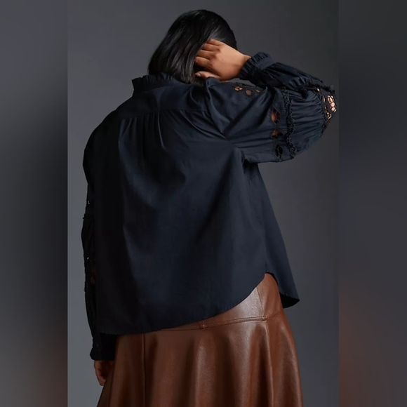 NWT By Anthropologie Cutwork Peasant Button Down Blouse SZ MEDIUM - Picture 2 of 15